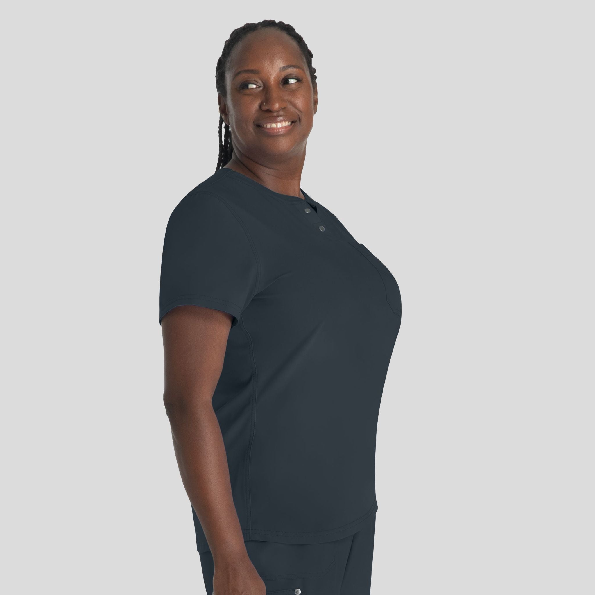 Women's Round Neck Henley Scrub Top | Pewter