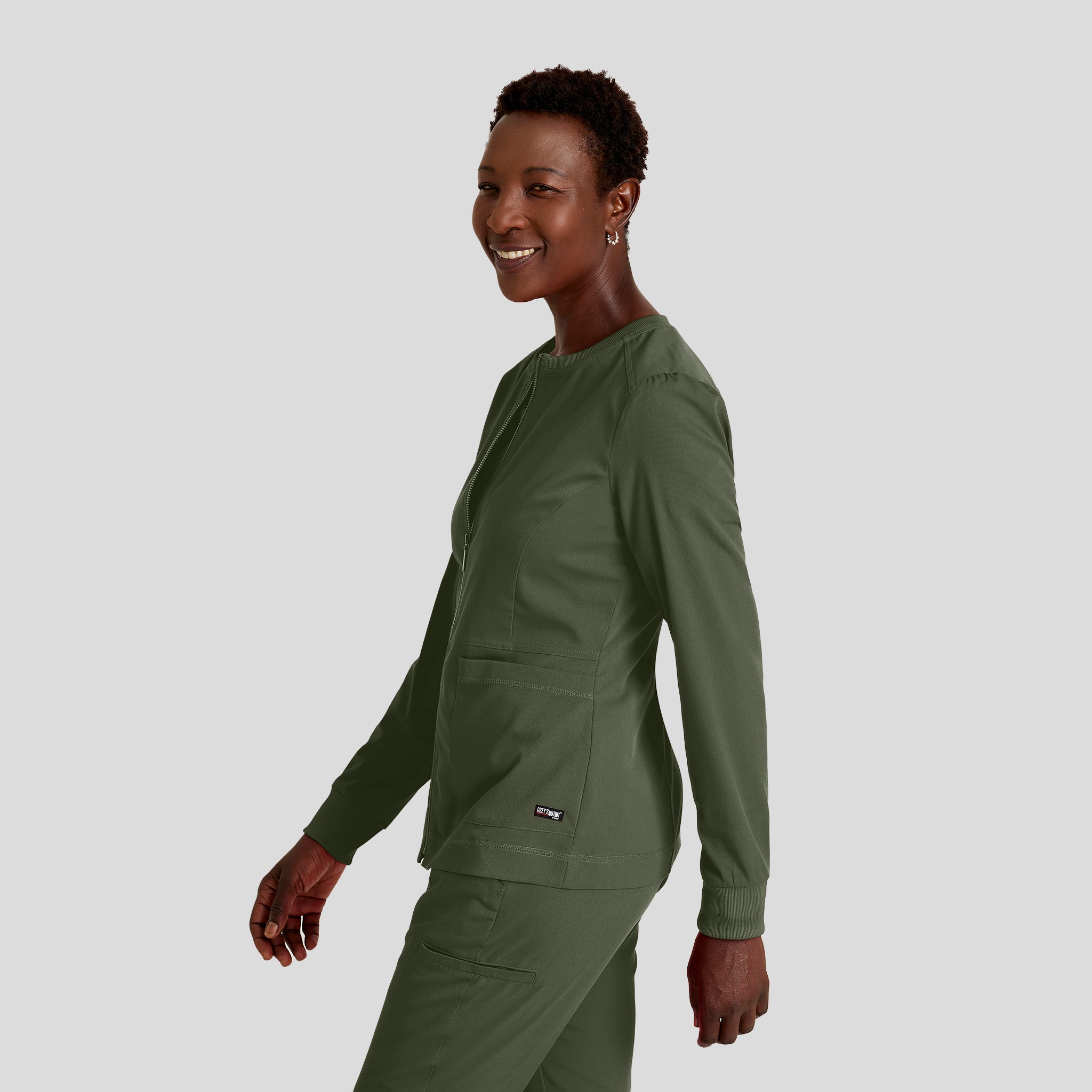 Millie 3-Pocket Crewneck Scrub Jacket | Olive