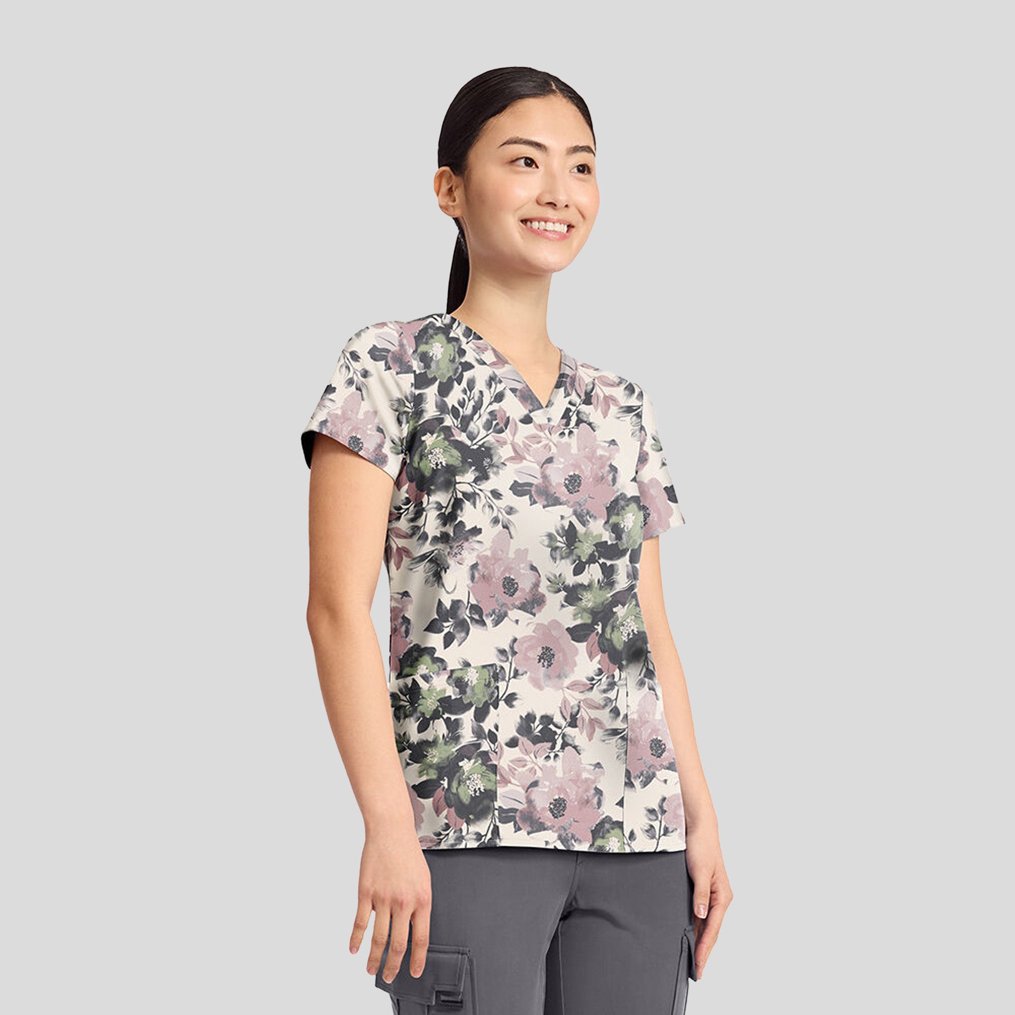 Amanda Peaceful Posies Print Scrub Top