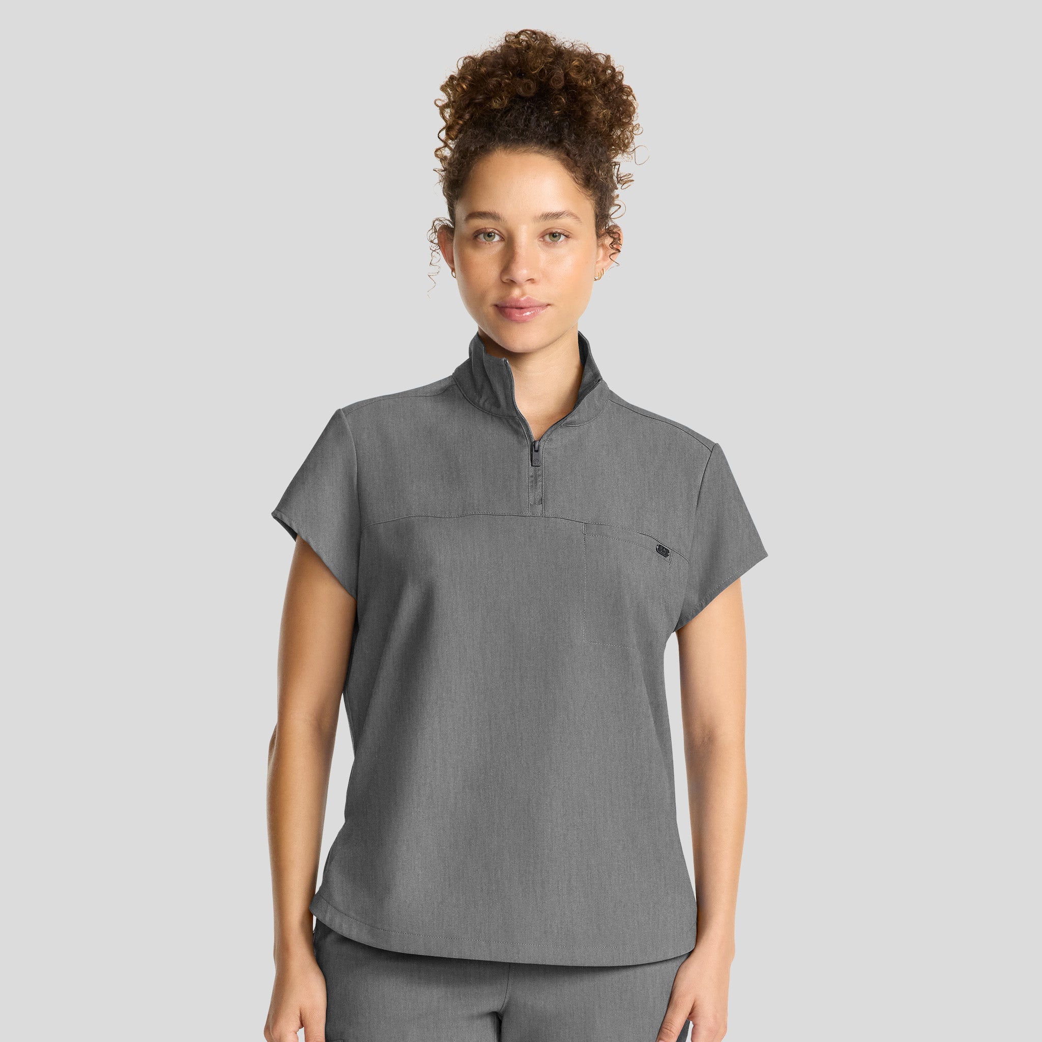Women's Bella Quarter Zip Scrub Top | Heather Ash