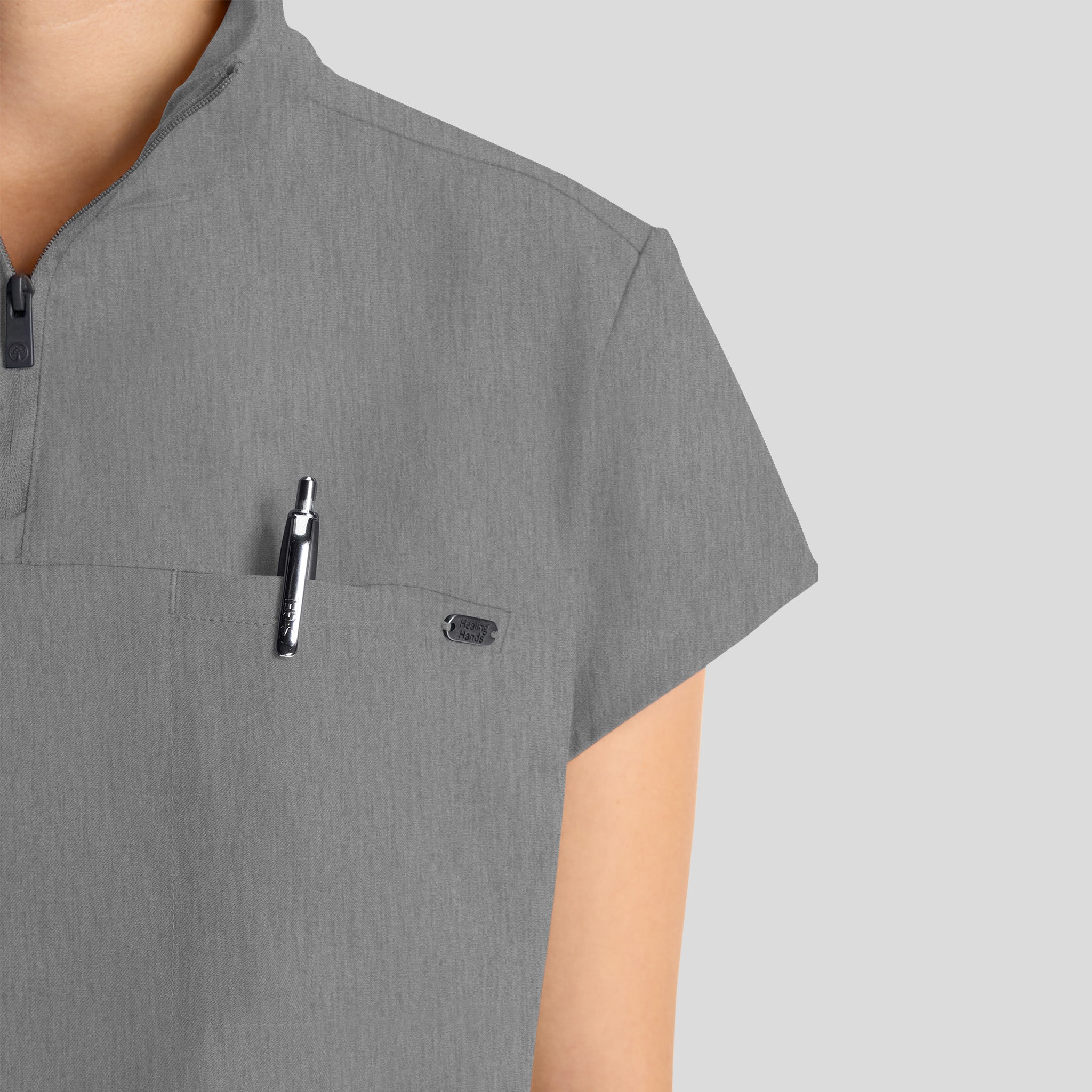 Women's Bella Quarter Zip Scrub Top | Heather Ash