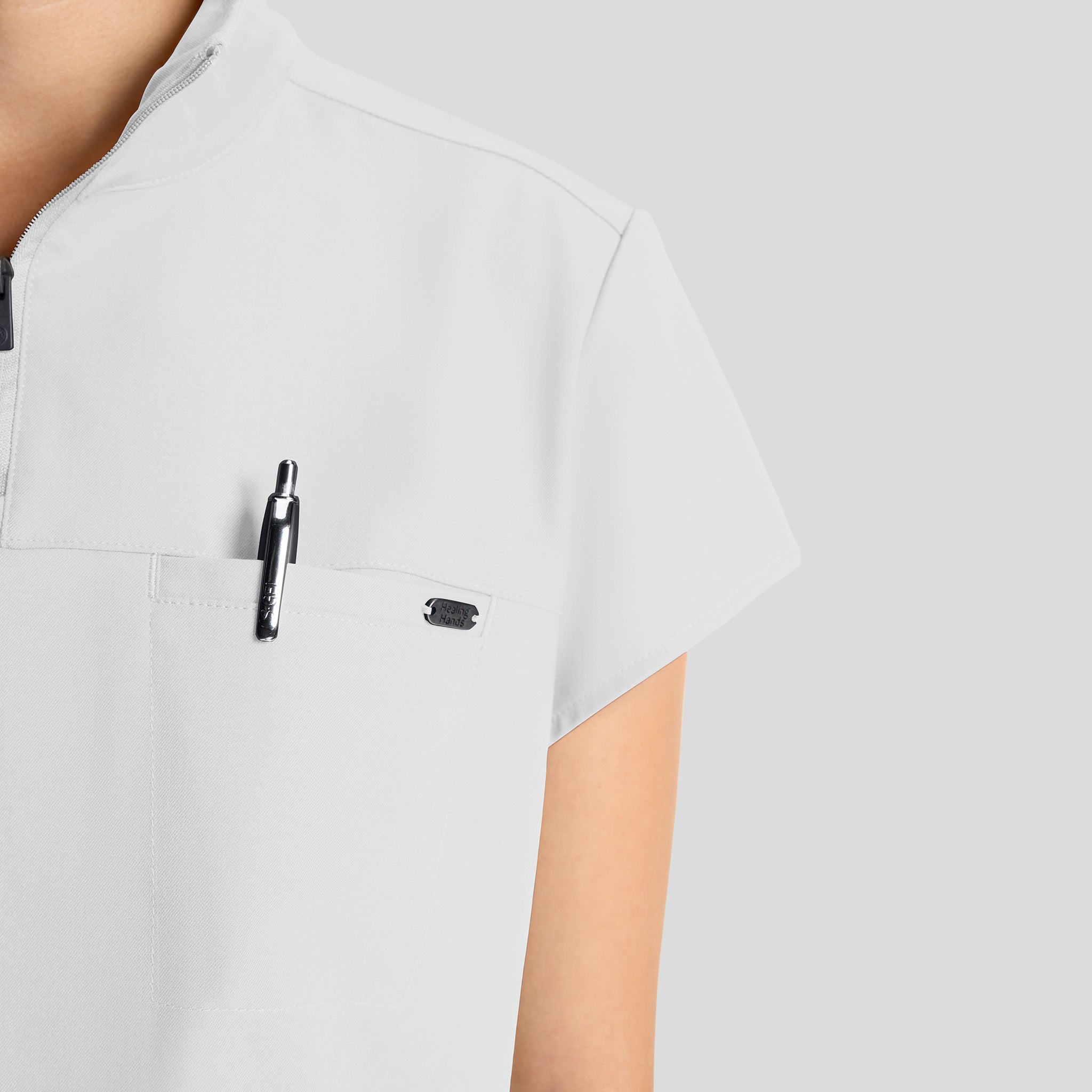 Women's Bella Quarter Zip Scrub Top | White Gardenia