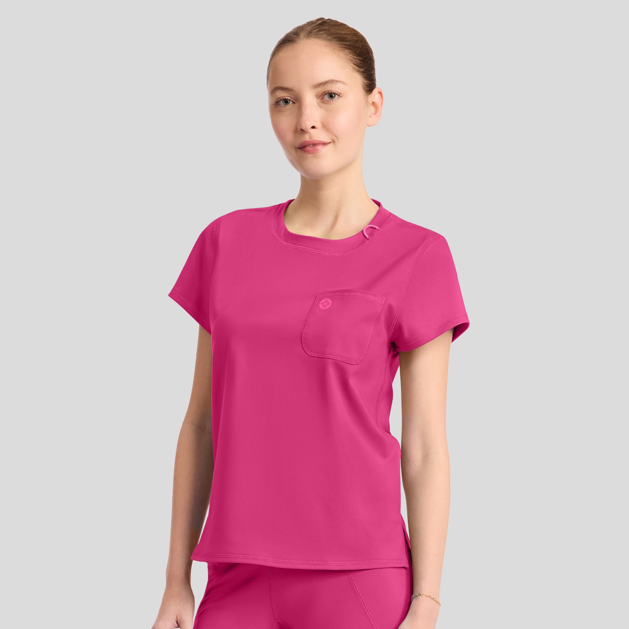 2-Pocket STRETCH Crew Neck Scrub Top | Pink Power