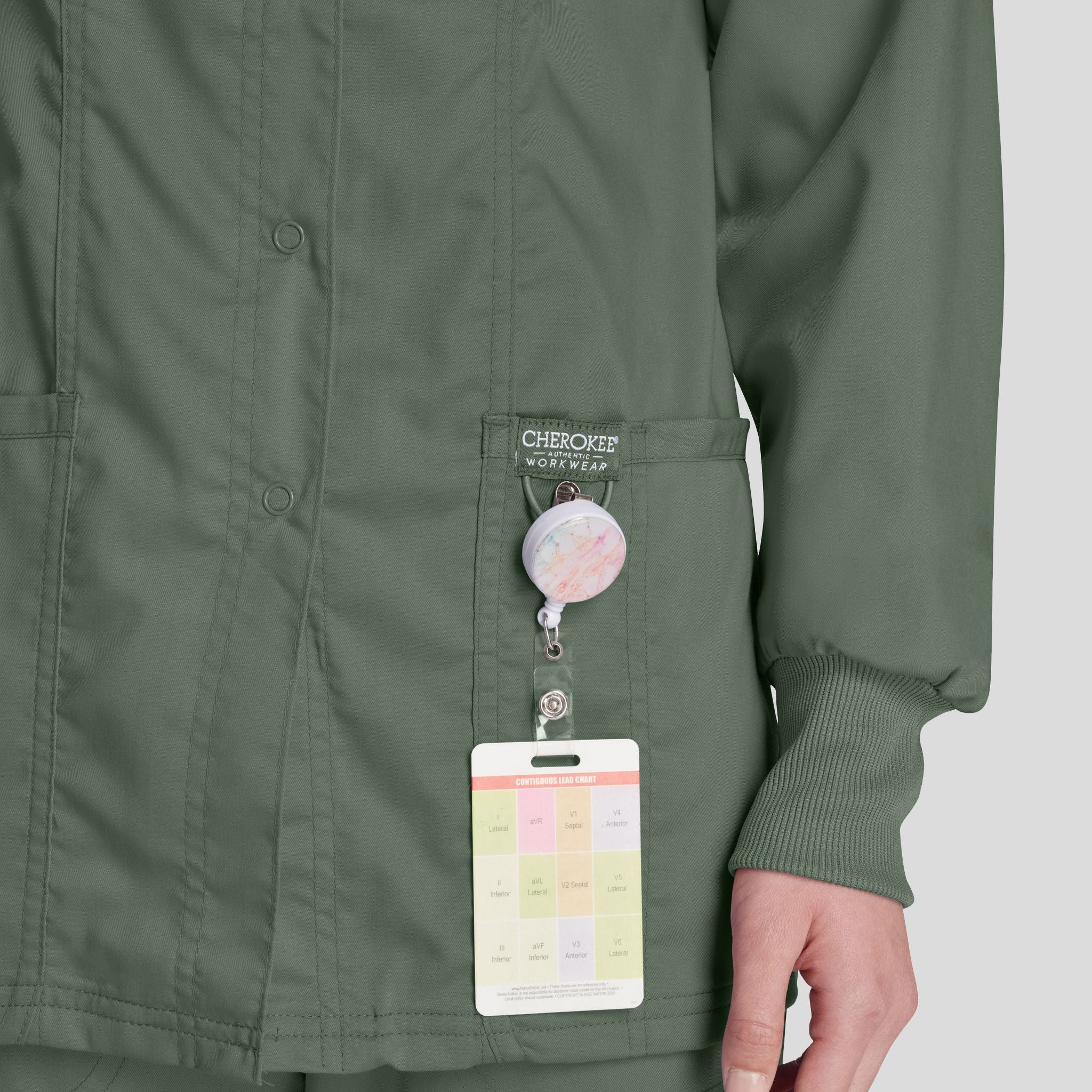 Women's Snap Front Solid Scrub Jacket | Olive