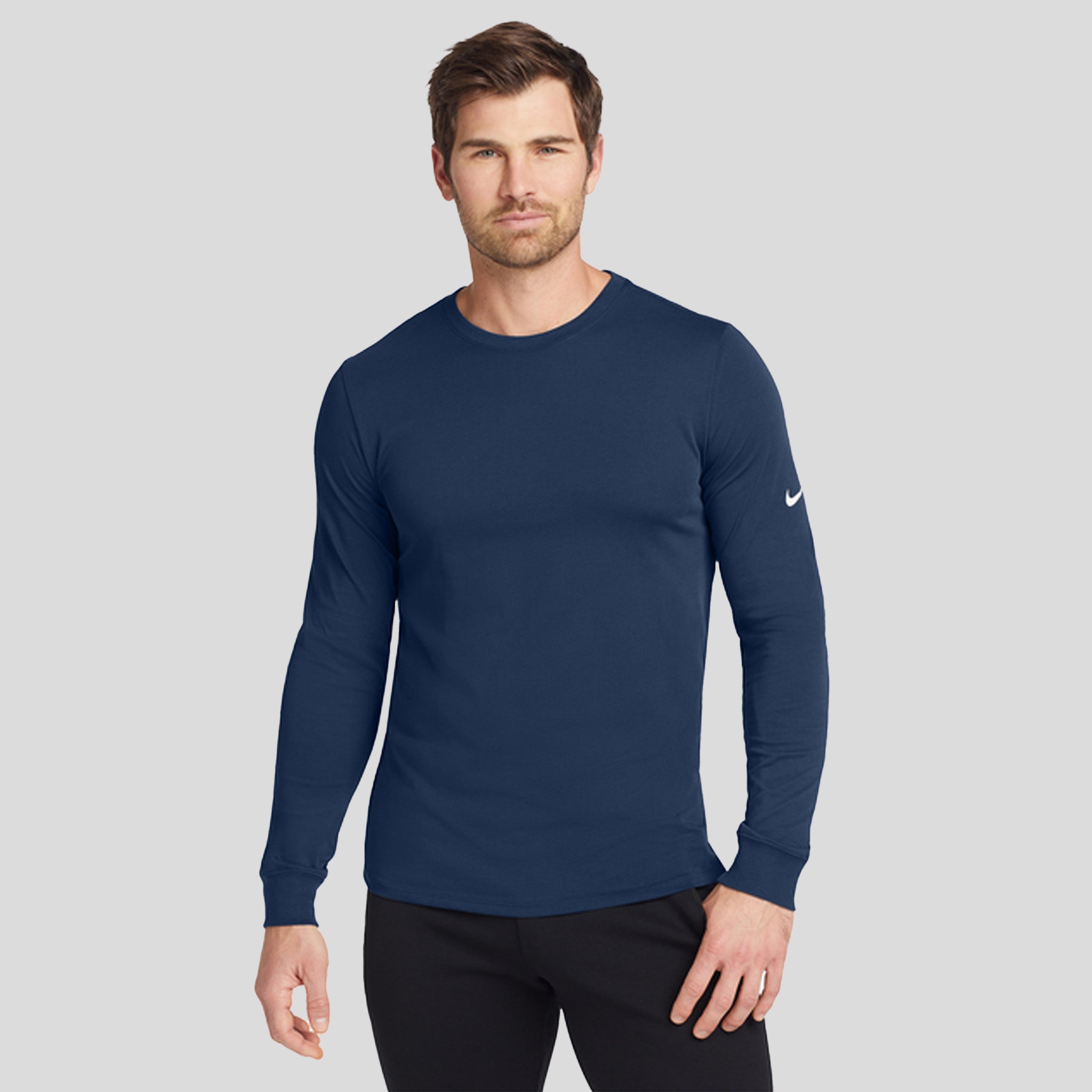 Men's Dri-FIT Cotton/Poly Long Sleeve Tee | College Navy