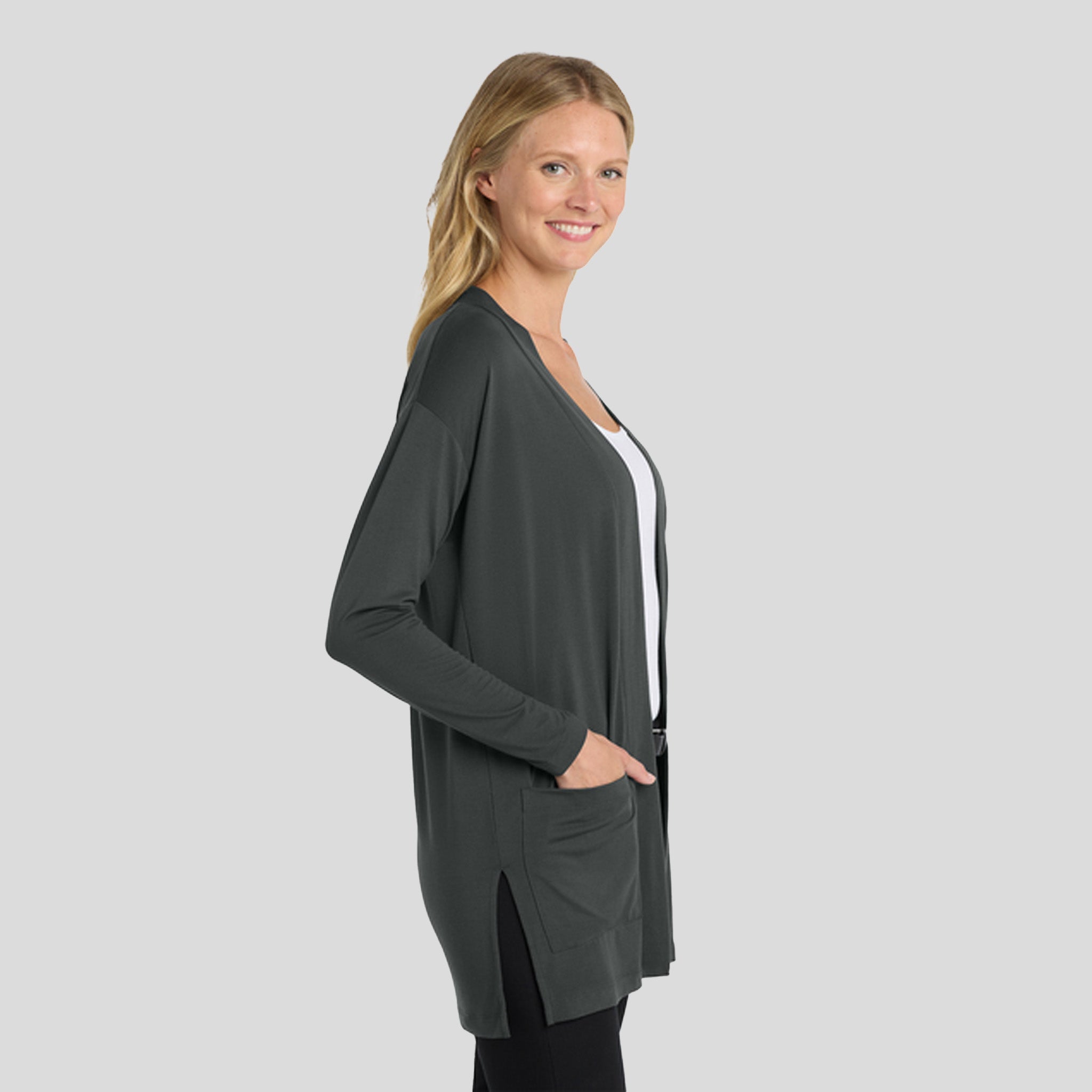 Women's Concept Long Pocket Cardigan | Grey Smoke