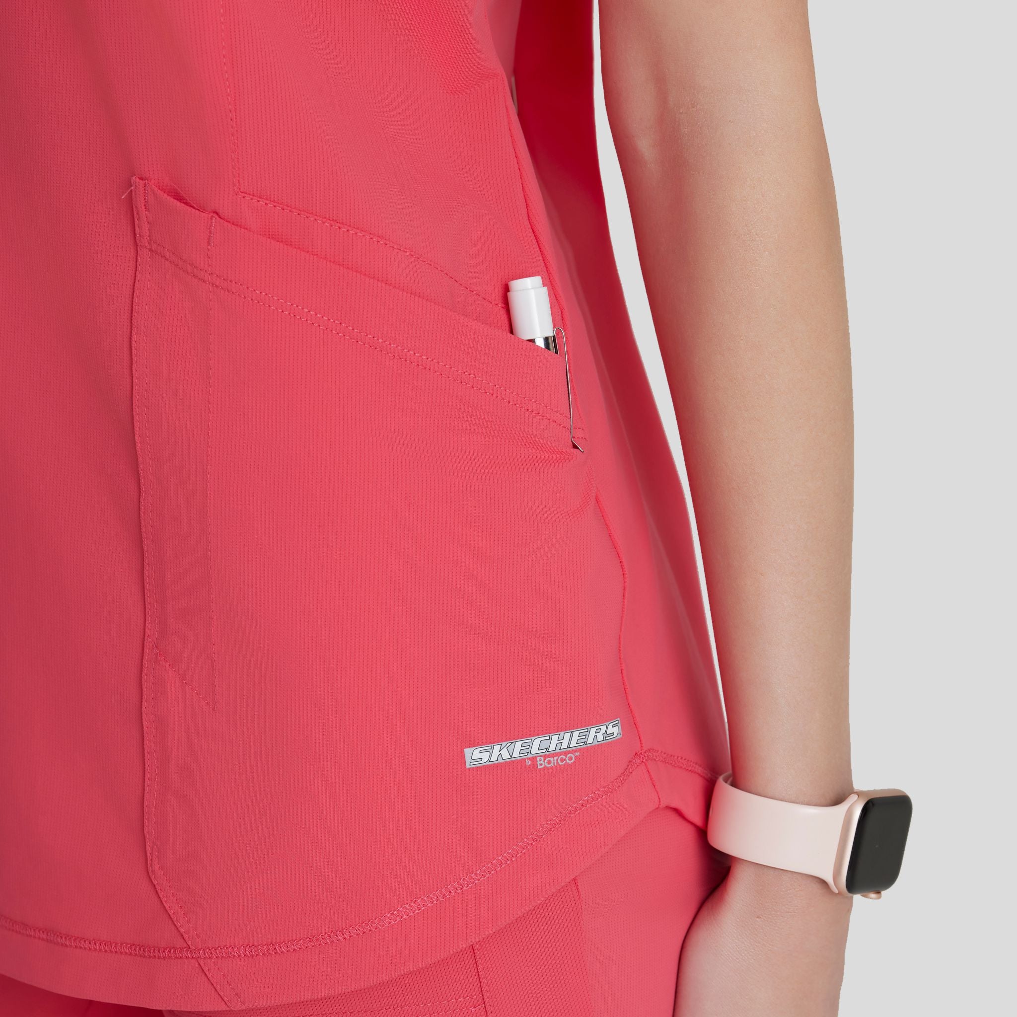 Serene 3-Pocket V-Neck Top | Punch Pink